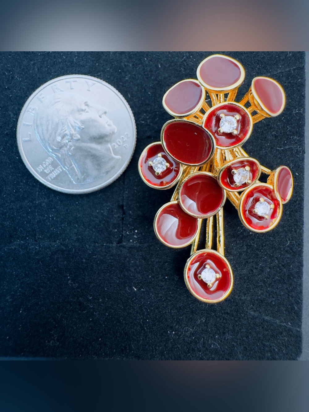 Gold-Tone Red Cluster Statement Earrings - Picture 4 of 6